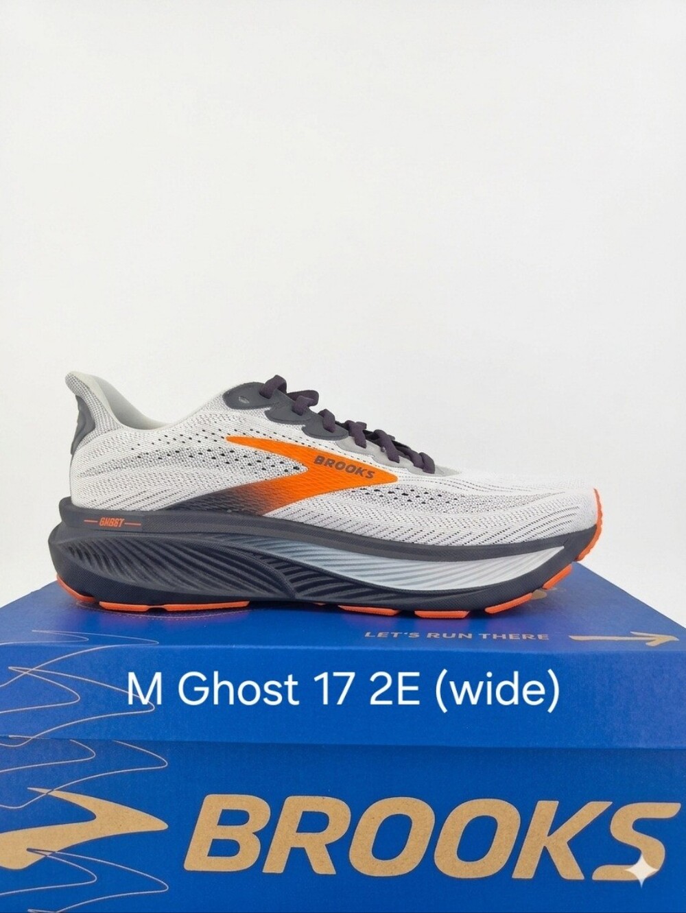 Brooks Ghost 17 Wide Running Shoe 2E(wide)  - White, Orange & Gray